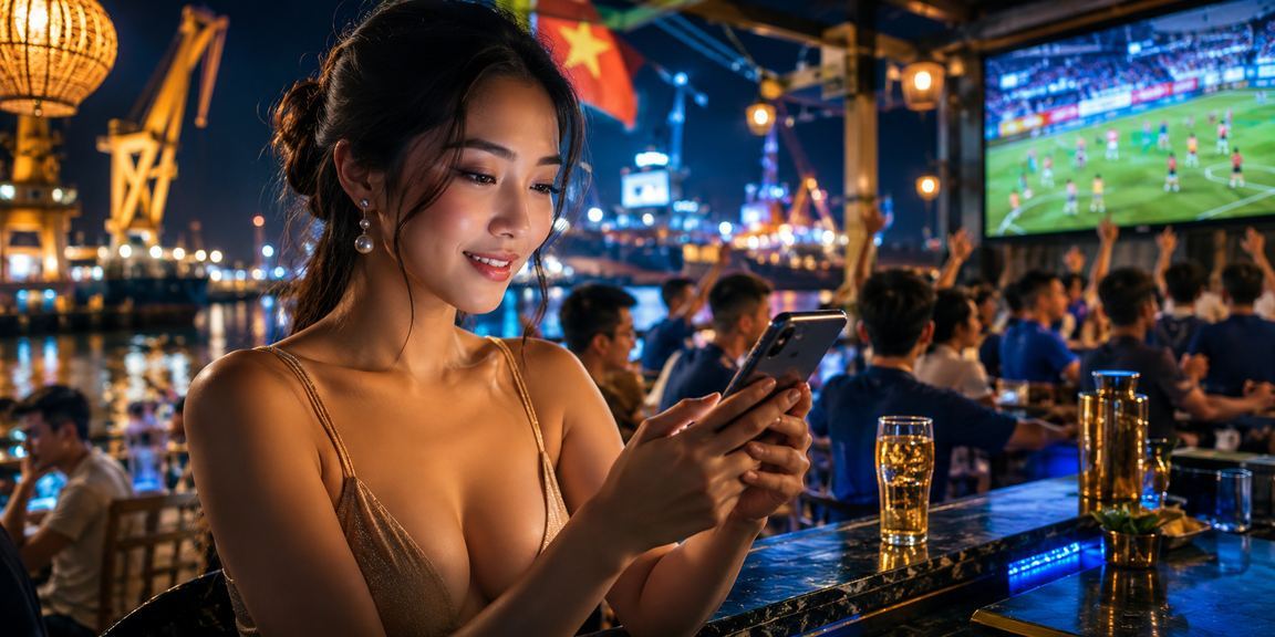 Người hâm mộ tại Hải Phòng xem bóng đá và theo dõi kèo cá cược qua điện thoại trong lễ hội