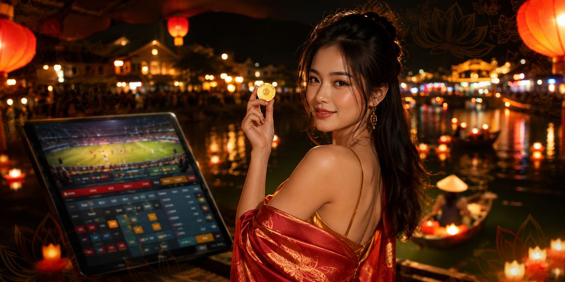 Người chơi xem tỷ lệ kèo tại chợ đêm Hội An qua điện thoại